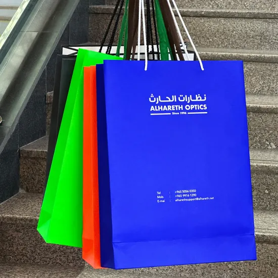 Bolsa de regalo de compras de lujo de embalaje de papel negro impreso con asa