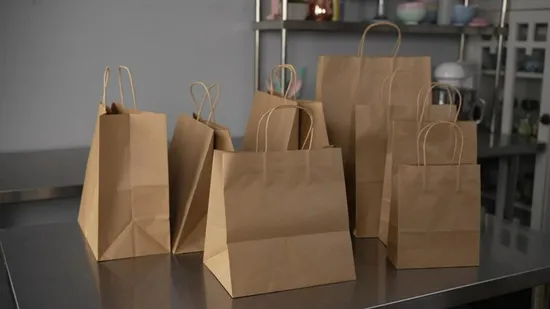 Bolsa de papel biodegradable de fondo cuadrado para compras de regalo, bolsa de papel Kraft marrón